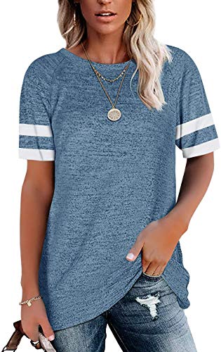 WOMENS T SHIRTS SHORT SLEEVE TUNIC TOPS LOOSE...