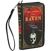Things2Die4 The Raven Book-Style Wallet with ID Holder - Snap Closure - Fashionable Wristlet Strap for Horror Enthusiasts - Gothic Style, 7 Inch, Black