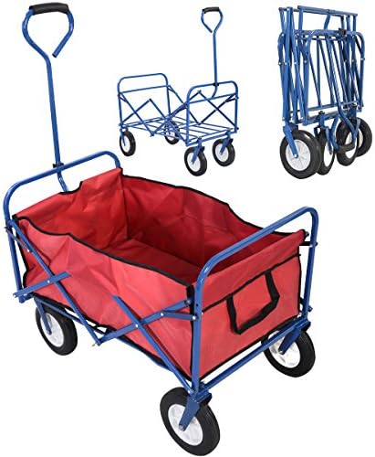 Wheelbarrows, Carts &amp; Wagons Collapsible Folding Wagon Cart Garden Shopping Beach Toy Sports Blue Frame New