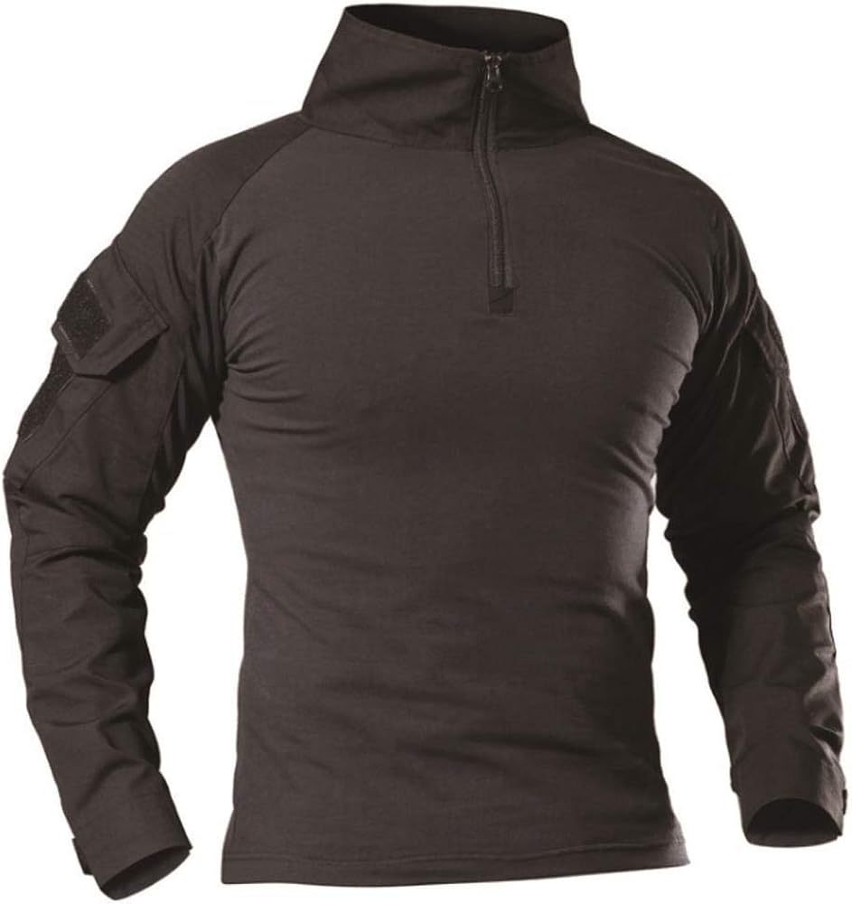 AKARMY Men's Tactical Military Army Combat T-Shirt Long Sleeve Slim Fit Camo Shirt with 1/4 Zipper: Clothing