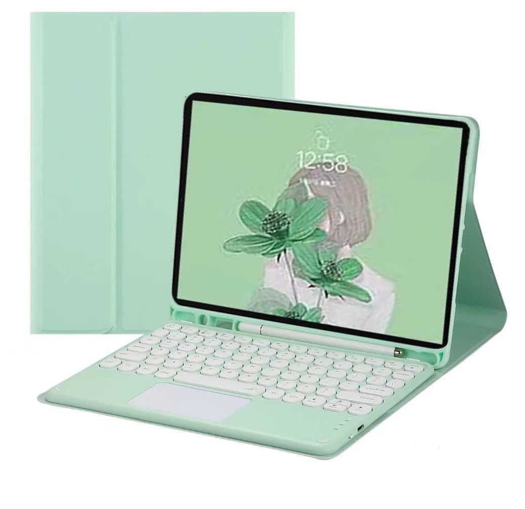 QIYIBOCASE Keyboard Case for iPad 9th/8th/7th Generation with Touchpad and Pencil Holder, Round Keys Magnetically Detachable Trackpad Keyboard for iPad9/iPad8/iPad7/Air3/Pro10.5 (Mint Green)