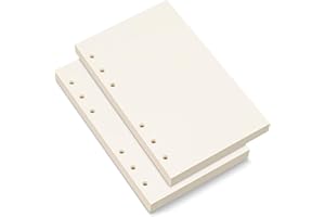 BIDPONDS A6 Blank Paper, A6 Refill Paper, 6 Holes Pouched Loose Leaf Paper for A6 Filofax Personal Binder Planner, 80 Sheets/160 Blank Pages, 4.1 x 6.6 inches, Beige (2)