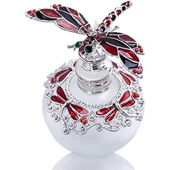 YU FENG 40ml Red Dragonfly Capped Perfume Bottle Fancy Crystals Bejewelled Empty Refillable Glass Bottle
