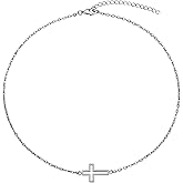 EnCharmed Stainless Steel Sideways Cross Dainty Choker, Handmade Minimal Layering Adjustable Necklace 14-16 Inches