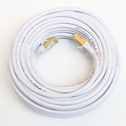 Tera Grand - 75FT - Premium CAT7 Double Shielded 10 Gigabit 600MHz Ethernet Patch Cable for Modem Router LAN Network, Gold Plated Shielded RJ45 Connectors, Faster Than CAT6a CAT6 CAT5e, White - Thumbnail 6