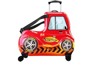 AO WEI LA OW Kids Ride-On Luggage with Wheels Suitcase Fits to Toddler Aged 3-12 Years old （Red Car Checked-Large 25-Inch