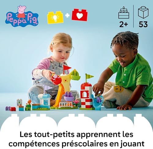 Duplo Peppa Pig La Fête Foraine - Jouet Éducatif dès 2 Ans - Motricité Fine - Grande Roue, Toboggan, Bar à Jus & 3 Figurines Dont Danny Dog - Activité Premier Âge - Cadeau Fille ou Garçon 10453
