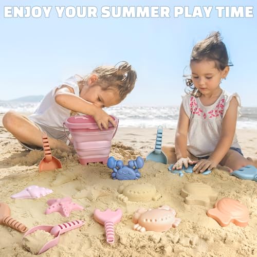 Dreamon Children's Beach Games, 18 Pieces Beach Games with Bucket Beach Children Folding Shovel Bag Net Games Beach
