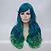 Netgo Women's Blue Ombre Green Wigs With Side Bang Long Wavy Heat Resistant Synthetic Wigs for Costume Party Cosplay