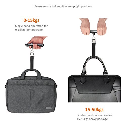 Elzo Digital Luggage Scale with Tape Measure for Travel Baggage Weight & Dimension Measurement, Velvet Carry Protective Bag and CR2032 Lithium Included (Silver)