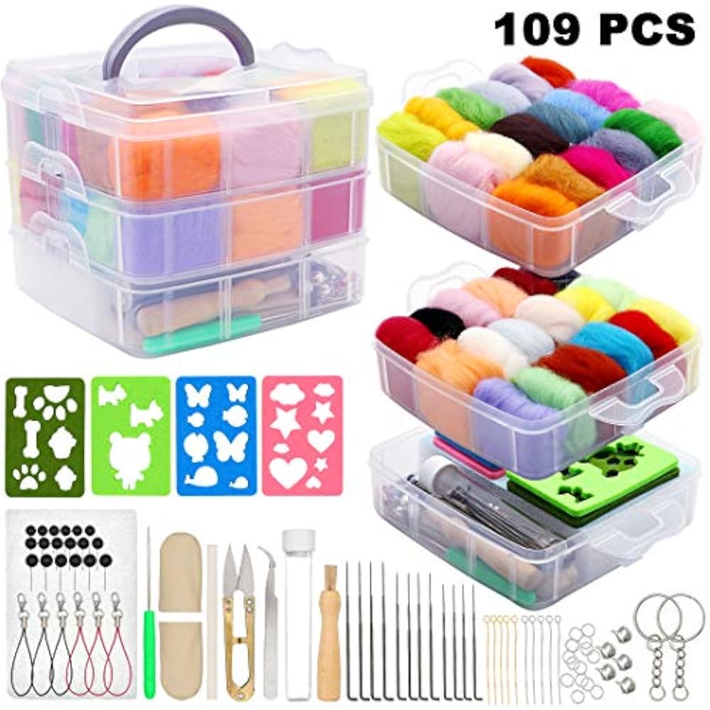 Needle Felting Kit 109Pcs Set, Wool Roving 36 Colors Complete Tools