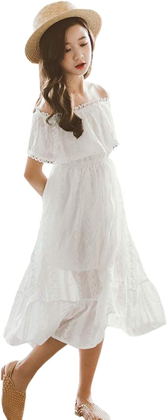 Amazon 今春花信 ワンピース 女の子 半袖 無地 レース 夏 ガールズ スカート ドレス 子供服 ジュニア お嬢様 かわいい プリンセス風 通園 通学 発表会 上品 ワンピース チュニック 通販