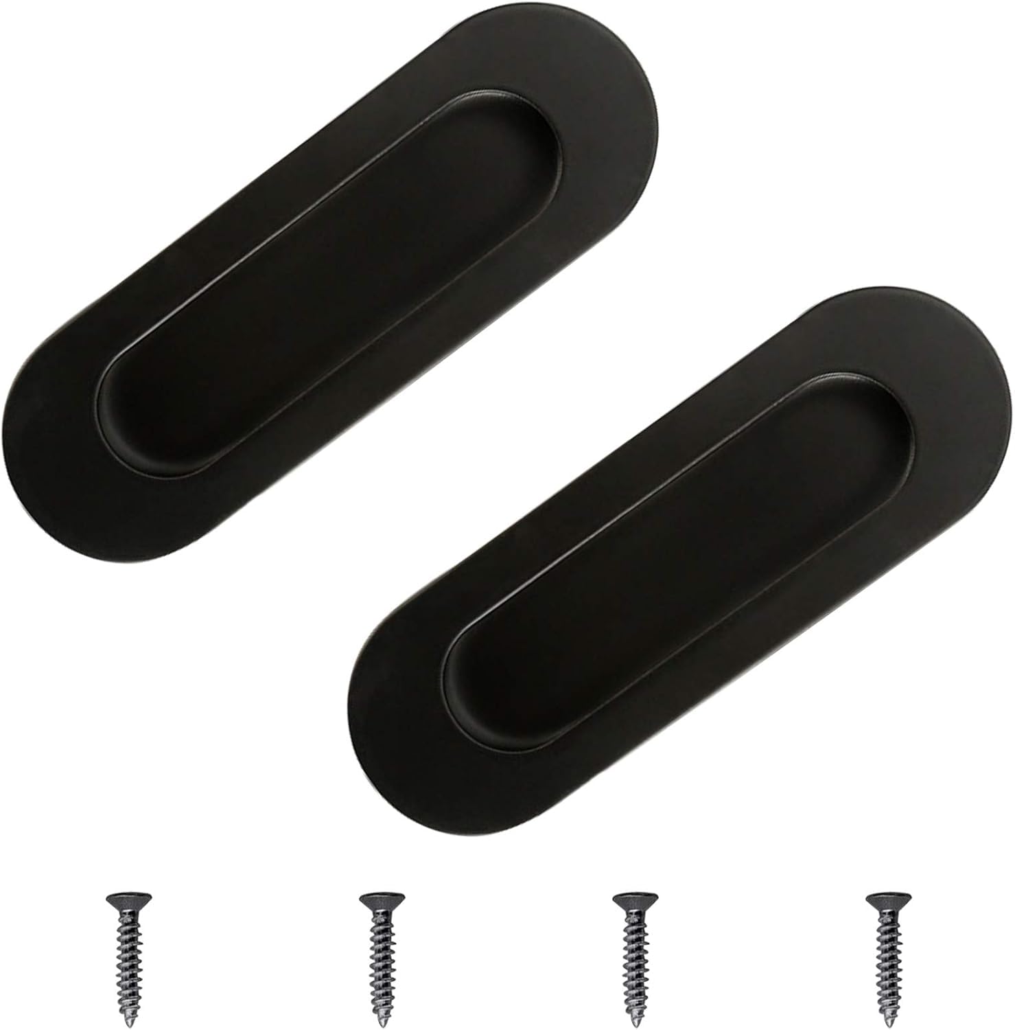 MOROBOR Cabinet Pull, 2Pcs Black Stainless Steel Oval Side Hole Flush Embedded Sliding Door Handle for Drawer Cupboard Wardrobe