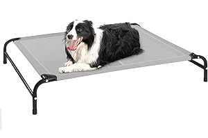 DOPEDIO Elevated Dog Bed Cooling Raised Dog Bed Outdoor&Indoor with No-Slip Feet for Large Dogs - Portable Dog Cot for Camping or Beach, Durable Stable Frame Breathable Mesh (Grey,Large)