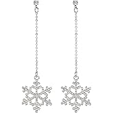 Snowflake Earrings for Women Girls,Rhinestone Silver Snowflake Winter Dangle Earrings Crystal Sparkly White Drop Earrings Christmas Jewelry Gifts
