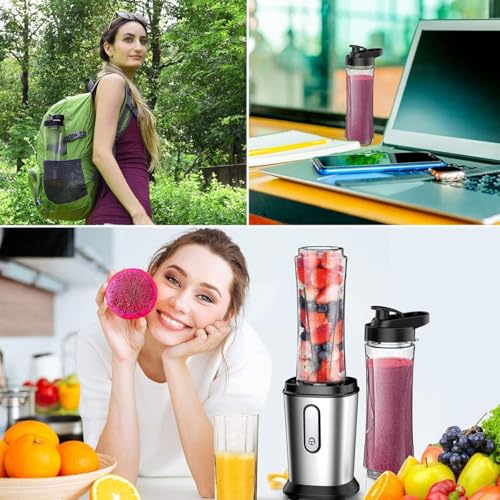 Mixer, 500 W Mini Stand Mixer & Smoothie Maker with 2 x 600 ml Bottles, BPA-Free Tritan, Portable Mixer Smoothie Maker Made of Stainless Steel, 4 Sheets for Shake, Smoothie, Silver (Silver)