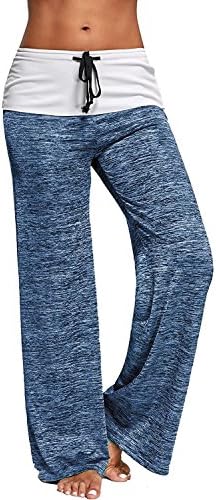 Aumadro Women’s High Elastic waisted Loose Wide Leg Fold Over Yoga Palazzo Pants