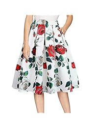 Falda LUQIRY Halloween para dama, vintage, plisada, elástica, con estampado de cintura, falda de una línea de fiesta acampanada con bolsillo