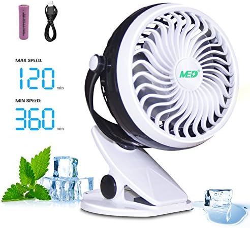 TOMOTO Baby Stroller Mini Battery Operated Clip Fan,Small Portable Fan Powered by Rechargeable Battery or USB Desk Personal Car Gym Workout Camping,Black-White