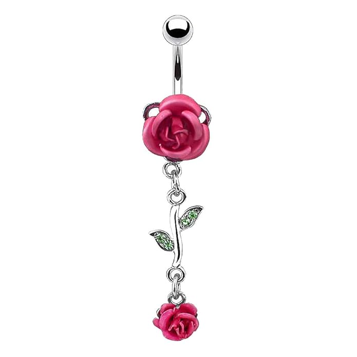 Piersando Bauchnabelpiercing Piercing Bauch Banane Stecker 316 L Chirurgenstahl Stab Gebogen mit Rosen Blüten Anhänger