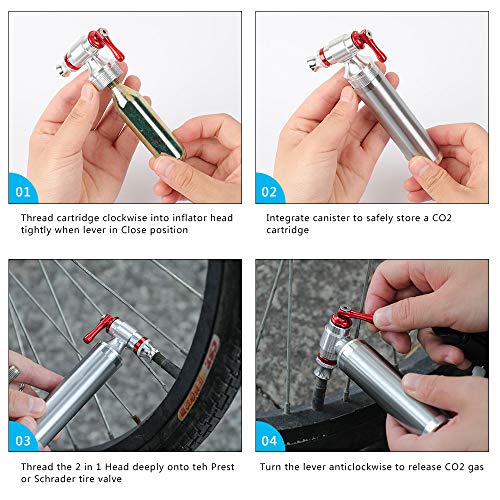 CO2 Bike Tire Inflator,Bicycle CO2 Pump 2 in 1 Valve Head with