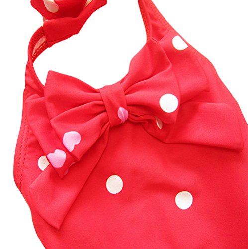 Taiycyxgan Baby Toddler Girls One-Piece Swimsuit Bowknot Spots Swimwear With Headbands,Small / 1-2 Years,Red - Thumbnail 2