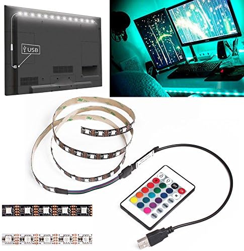 CoxLED USB 5V LED Strip Light Waterproof 100CM (3.28Ft) 60LEDs Flexible 5050 RGB TV Background Lighting Kit with USB Cable And 24 keys IR Remote Controller For TV/PC Background Lighting (Black)