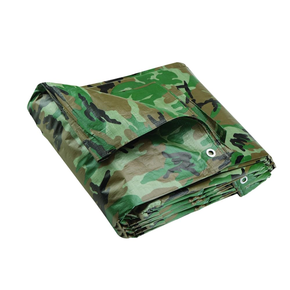 ANSIO Tarpaulin 3m x 4m Water-resistant Tarp Large Camping Cover Sheet – Multipurpose Groundsheet with UV Protection, Weatherproof & Frost-Resistant – Reinforced Eyelets - Camo