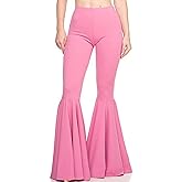 GUOLEZEEV Women High Waisted Flare Pants Solid Color Fashion Pleated Bell Bottoms(7 Colors)