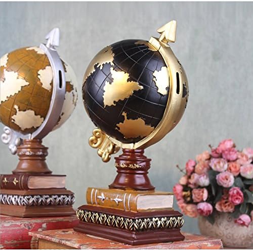 OLSR Retro Resin Globe with Book Craft Desk Decoration Furnishing Articles for Office Living Room Bedroom Coffee (Black)