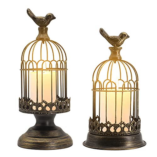 Decorative Bird Cage Candle Holder Black Vintage Candle Lanterns Set of