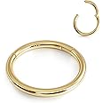 BodyBonita Hinged 14K Solid Gold Nose Rings Hoops - 16G Septum Rings CZ Clicker Hypoallergenic Cartilage Earrings for Women Conch Piercing Jewelry Helix Tragus Lobe Daith Snug Belly Button 7mm-10mm
