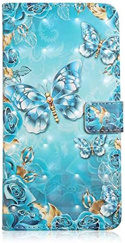 Samsung Galaxy S10 Plus Case, PU Leather Flip Wallet Mobile Phone Case TPU Silicone Inner with Folio Magnetic Stand Card Holder Slot Protective Skin Cover for -Blue butterfly