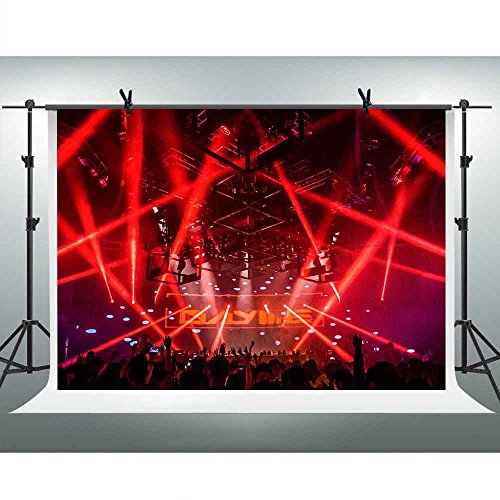 FHZON 7x5ft Concert Stage Backdrop Red Laser Light Cheering Crowd Photography Background Themed Party YouTube Backdrops Photo Booth Studio Props XCFH296
