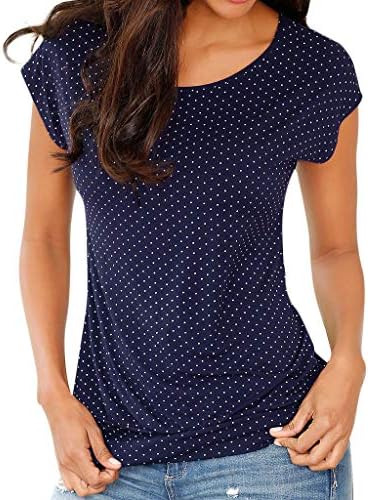 Fitfulvan Women's Summer Short Sleeve O Neck Dot Printed Slim Fit Tee Shirt Top Solid Color Casual Simplicity Blouse