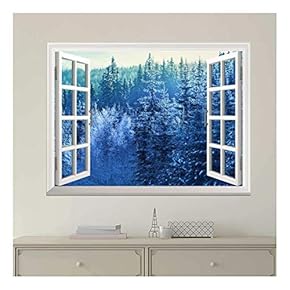 Wall Mural, Removable Sticker, Home Decor (24"x32", Blue Snowed Pine Tree Forest)