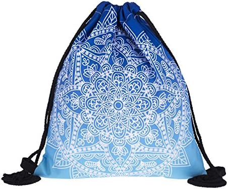 Blue Printing Mandala Pattern Shopping Drawstring Bag Travel Backpack