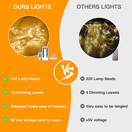 LED Lichtervorhang, 3mx2.4m 240 LEDS Vorhang Lichter USB betrieben 8 Modi mit Feenfenster Lichter mit Fernbedienung & Timer Warm weißes Licht für Indoor Outdoor Weihnachten Dekoration.