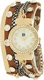 Geneva Platinum Women's 9582.Gold.Tan Brown Leather Quartz Watch with Mother-Of-Pearl Dial