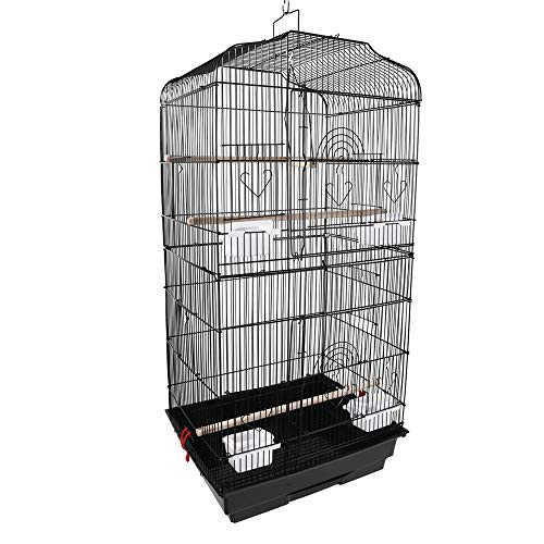 Goobest 37″ Iron Bird Parrot Cage Cockatiel Detachable Lovebird Finch Bird Cage with Wooden Timber Perches,Swing & Food Cups Small and Medium Parrots Black