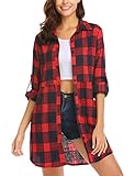 HOTOUCH Women's Red Plaid Checker Flannel Cotton