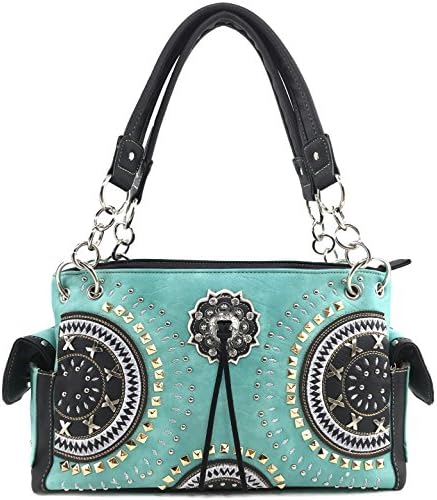 Justin West Native American Circle Mountain Gold Studs Embroidered Studded CCW Concealed Carry Shoulder Purse Handbag
