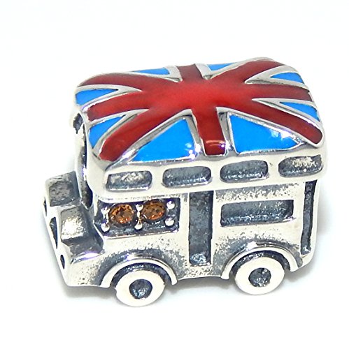 Pro Jewelry 925 Solid Sterling Silver London Tour Bus with Blue Crystals Charm Bead
