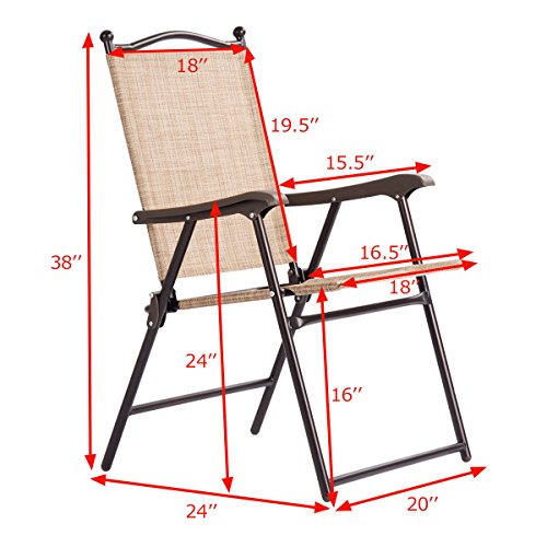 Giantex Patio Folding Chairs Sling Back Chairs Indoor Outdoor Camping Chairs Garden Patio Pool Beach Yard Recliners Lounge Chairs w/Armrest Set of 2 (Yellow) - Thumbnail 4
