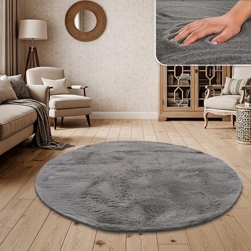 Paco Home Hochflor Teppich Wohnzimmer Schlafzimmer Shaggy Modern Flauschiger Fellteppich Weich Fell Imitat Kunstfell Einfarbig, Grösse:160 cm Rund, Fa
