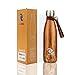 Vatna Vacuum Insulated - Stainless Steel Water Bottle - 17 oz/500 ml - Wide Mouth, BPA Free - Double Wall - Cola Shape - Wood Grain - Leather belt