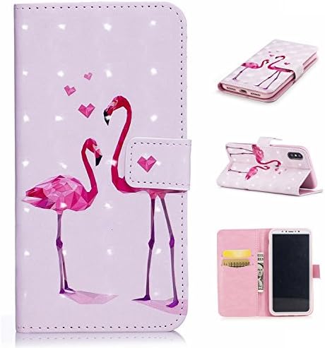 iPhone X Wallet Case (5.8-inch), iPhone X Cover [Special 3D], MerKuyom [Kickstand] Premium PU Leather Pouch Flip Cover Case Holster For Apple iPhone X iPhoneX (2017) (Lover Couple Flamingos)