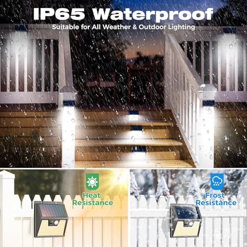 LOTMOS Set of 4 Solar Motion Detector Lights, 176 LED Outdoor Light, IP65 Waterproof Solar Spot Light, 3 Modes Outdoor Lighting, Outdoor Spotlight for Garden Garage, Cool White