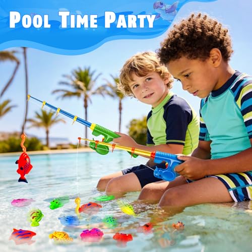 Magnetic Fishing Toys Game Set for Kids for Bathtime or Pool Party with Pole Rod Net, Plastic Floating Fish - Toddler Education Teaching and Learning of All Size Colors Ocean Sea Animals