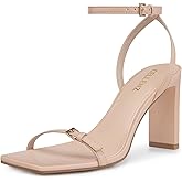CELLENZ Strappy Women High Heels: 3.4 Inch Sexy Wide Heel Sandals, Square Open Toe Heeled, Comfortable Prom Party Wedding Shoes